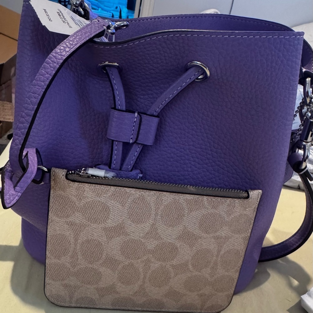 NWT Coach Purple rowan Bucket Bag with Pouch